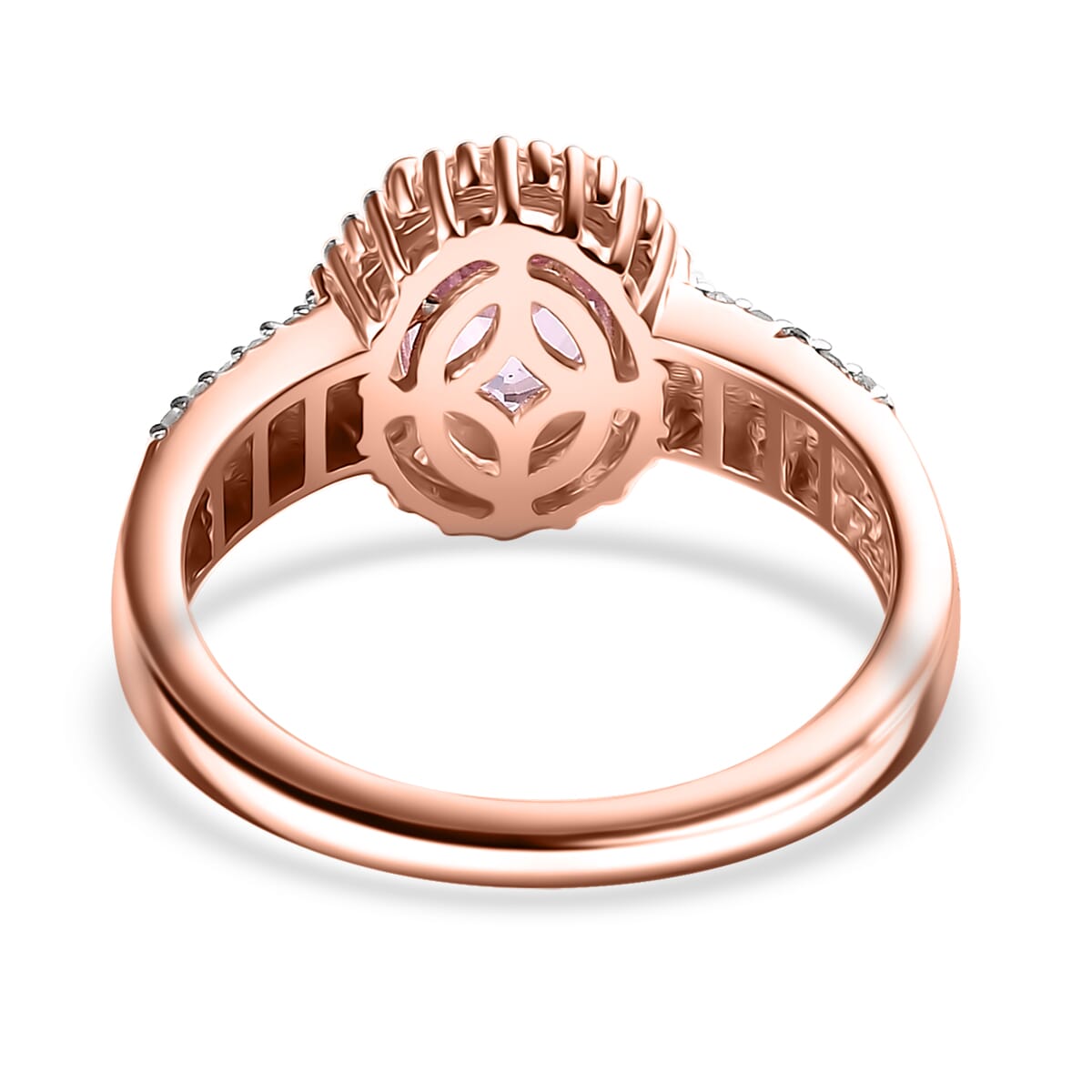 Premium Martha Rocha Kunzite and Diamond 2.00 ctw Vintage Halo Ring in 18K Vermeil Rose Gold Over Sterling Silver (Size 7.0) image number 4