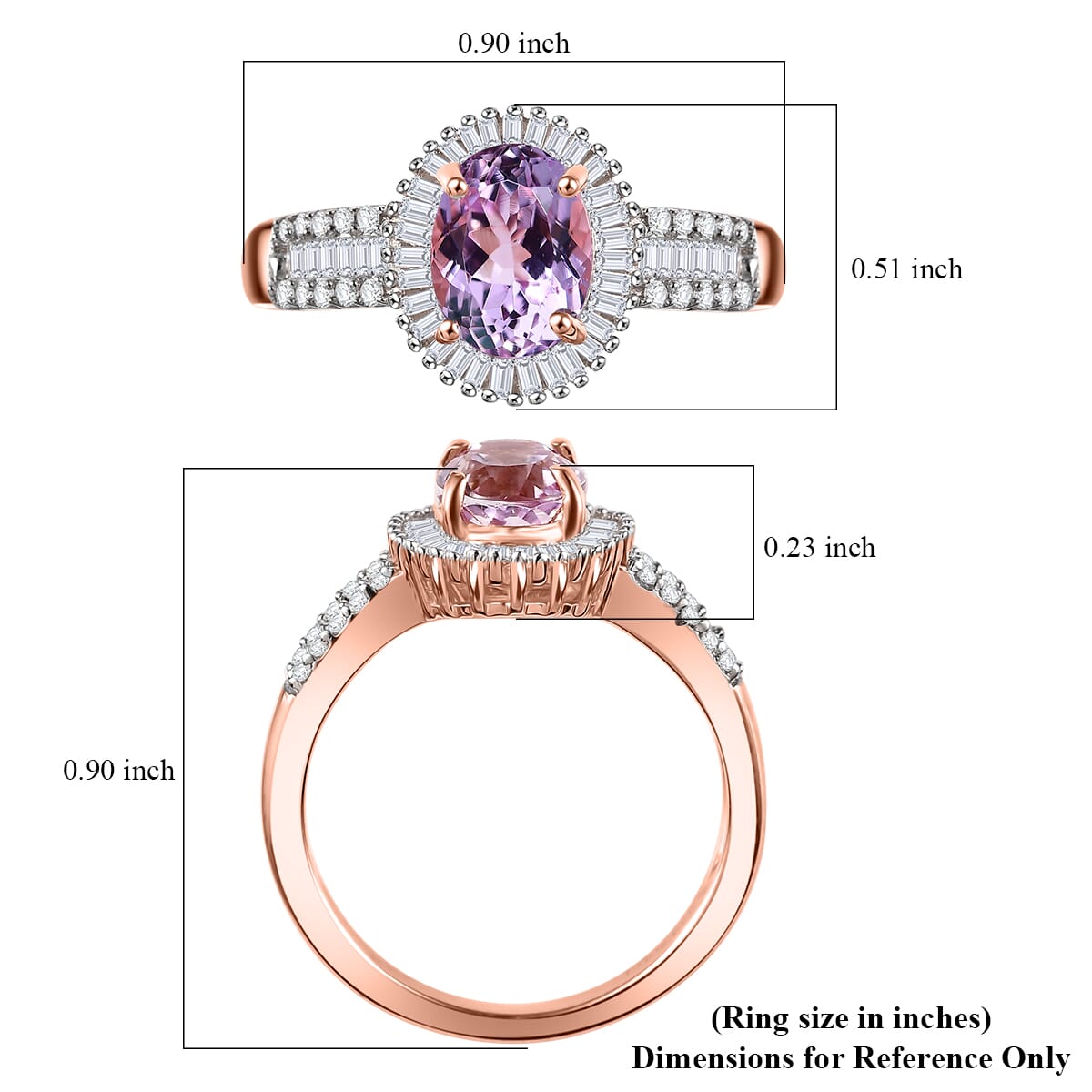 Premium Martha Rocha Kunzite and Diamond 2.00 ctw Vintage Halo Ring in 18K Vermeil Rose Gold Over Sterling Silver (Size 7.0) image number 5