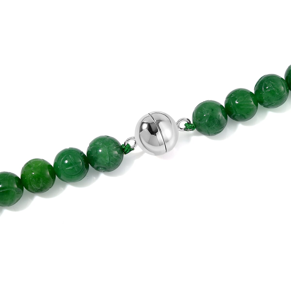 Green Jade (D) 340.00 ctw Carved Flower and Beaded Necklace in Rhodium Over Sterling Silver 20 Inches image number 4