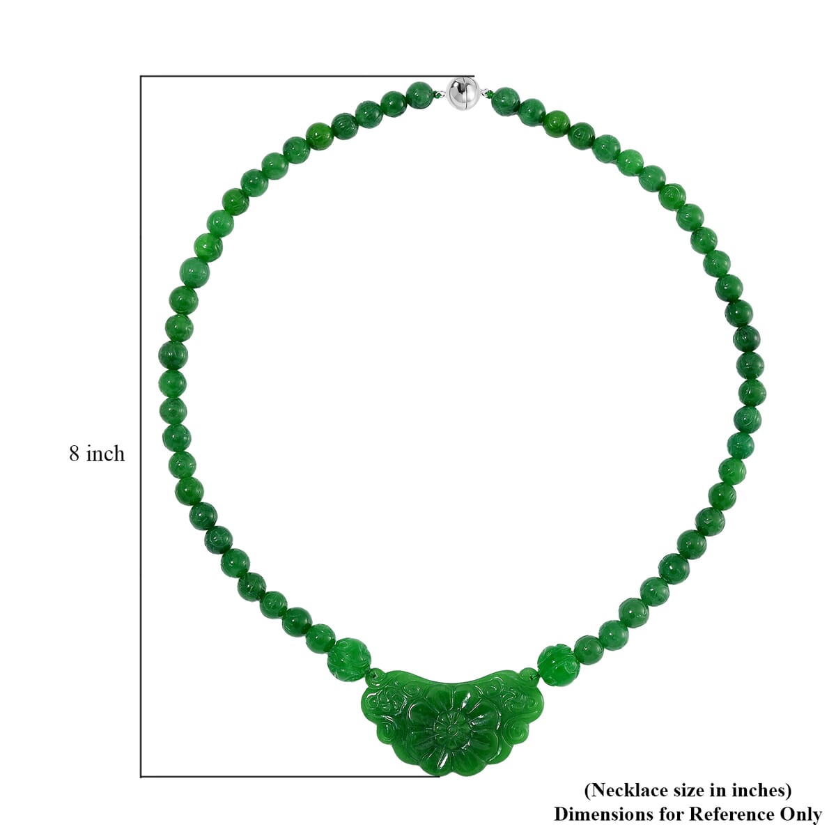 Green Jade (D) 340.00 ctw Carved Flower and Beaded Necklace in Rhodium Over Sterling Silver 20 Inches image number 5