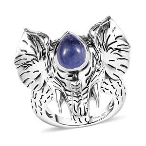 Indian Artisan Crafted Tanzanite 2.40 ctw Royal Grace Elephant Ring in Sterling Silver (Size 6.0)