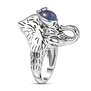 Indian Artisan Crafted Tanzanite 2.40 ctw Royal Grace Elephant Ring in Sterling Silver (Size 7.0)