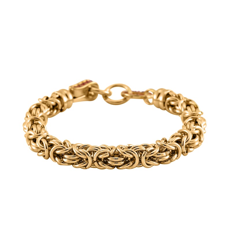 Red Austrian Crystal Byzantine Link Bracelet in ION Plated YG Stainless Steel (8.00 In)