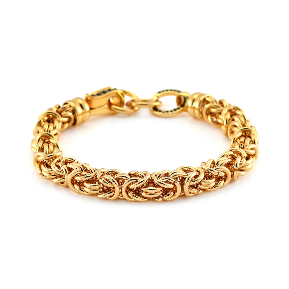 Green Austrian Crystal Byzantine Link Bracelet in ION Plated YG Stainless Steel (8.00 In) image number 0