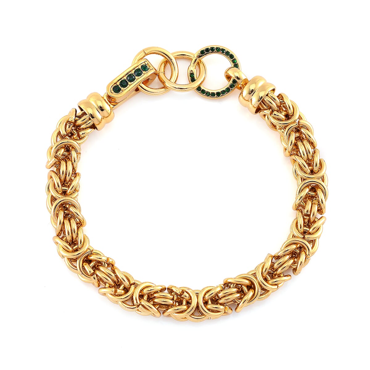 Green Austrian Crystal Byzantine Link Bracelet in ION Plated YG Stainless Steel (8.00 In) image number 2