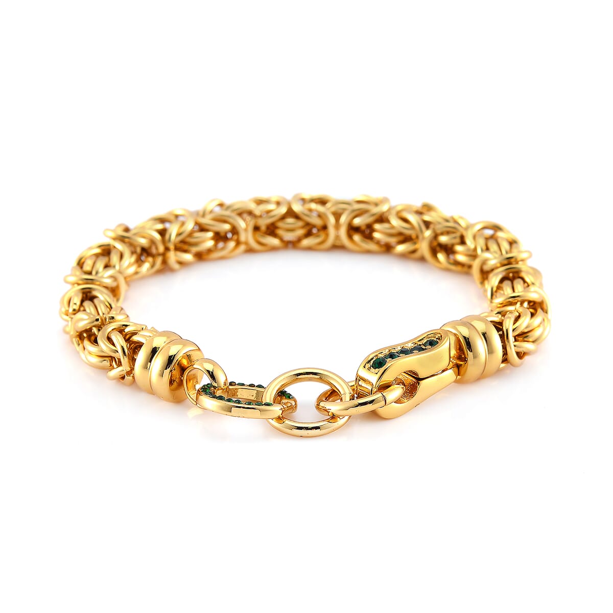 Green Austrian Crystal Byzantine Link Bracelet in ION Plated YG Stainless Steel (8.00 In) image number 3
