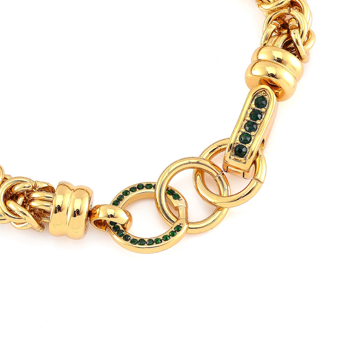 Green Austrian Crystal Byzantine Link Bracelet in ION Plated YG Stainless Steel (8.00 In) image number 5