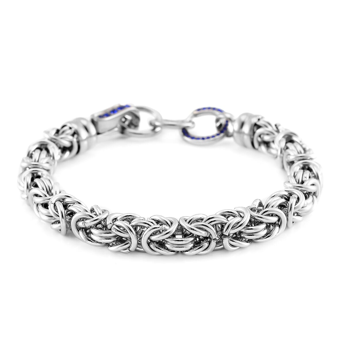 Blue Austrian Crystal Byzantine Link Bracelet in Stainless Steel (8.00 In) image number 2