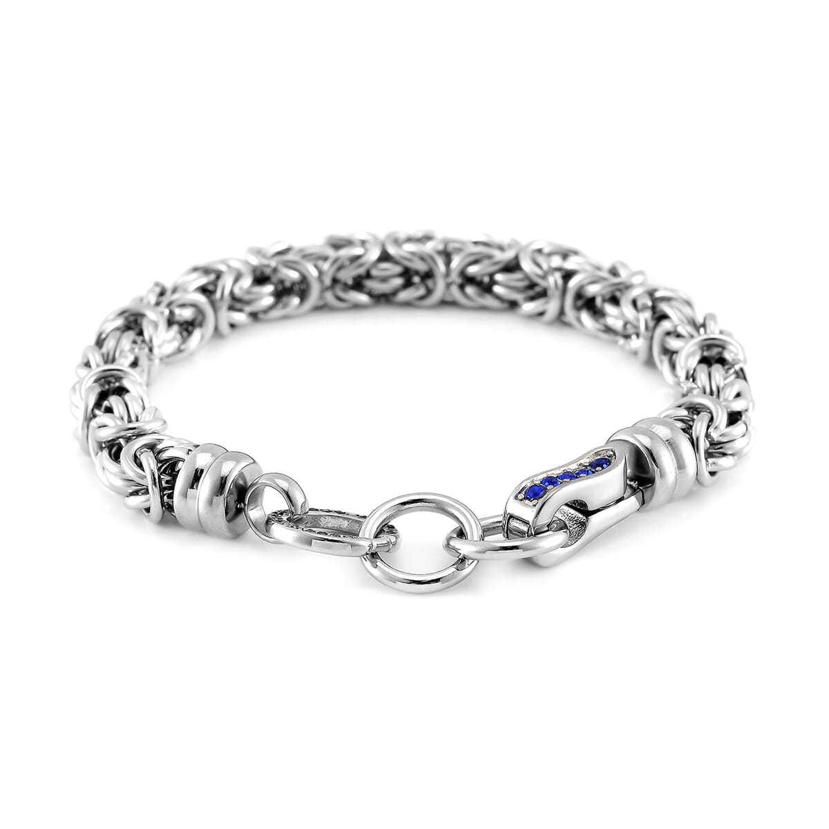 Blue Austrian Crystal Byzantine Link Bracelet in Stainless Steel (8.00 In) image number 3