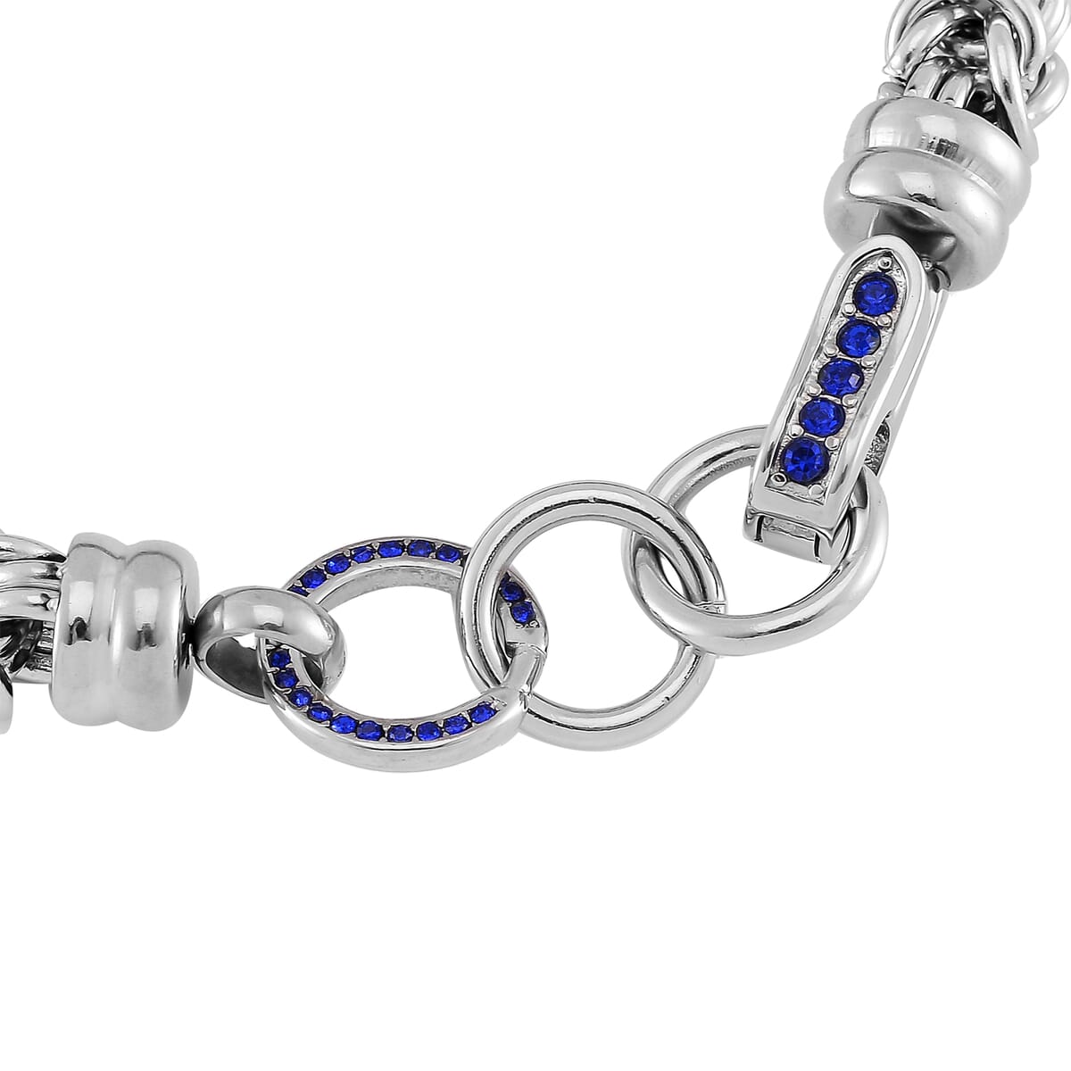 Blue Austrian Crystal Byzantine Link Bracelet in Stainless Steel (8.00 In) image number 5