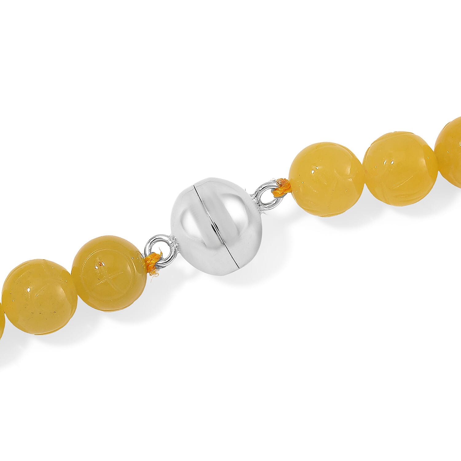 Honey Jade (D) 340.00 ctw Carved Flower and Beaded Necklace in Rhodium Over Sterling Silver 20 Inches
