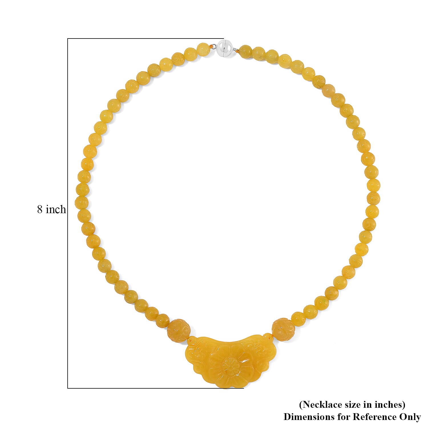 Honey Jade (D) 340.00 ctw Carved Flower and Beaded Necklace in Rhodium Over Sterling Silver 20 Inches