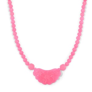 Pink Jade (D) 340.00 ctw Carved Flower and Beaded Necklace in Rhodium Over Sterling Silver 20 Inches