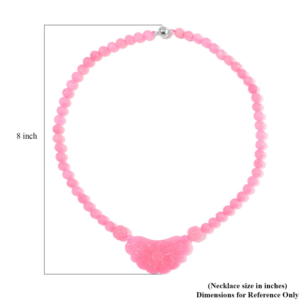 Pink Jade (D) 340.00 ctw Carved Flower and Beaded Necklace in Rhodium Over Sterling Silver 20 Inches image number 5
