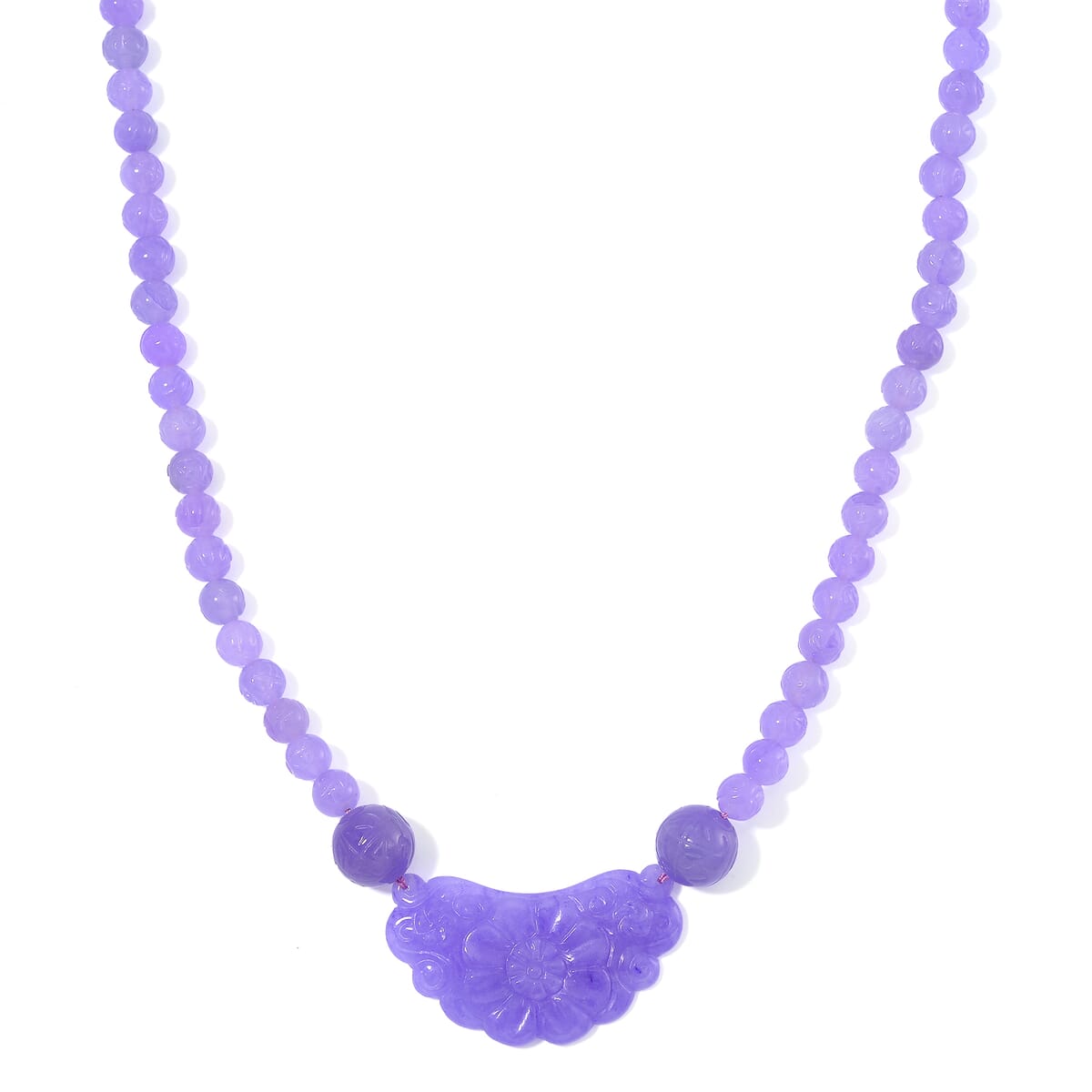 Purple Jade (D) 340.00 ctw Carved Flower and Beaded Necklace in Rhodium Over Sterling Silver 20 Inches image number 0