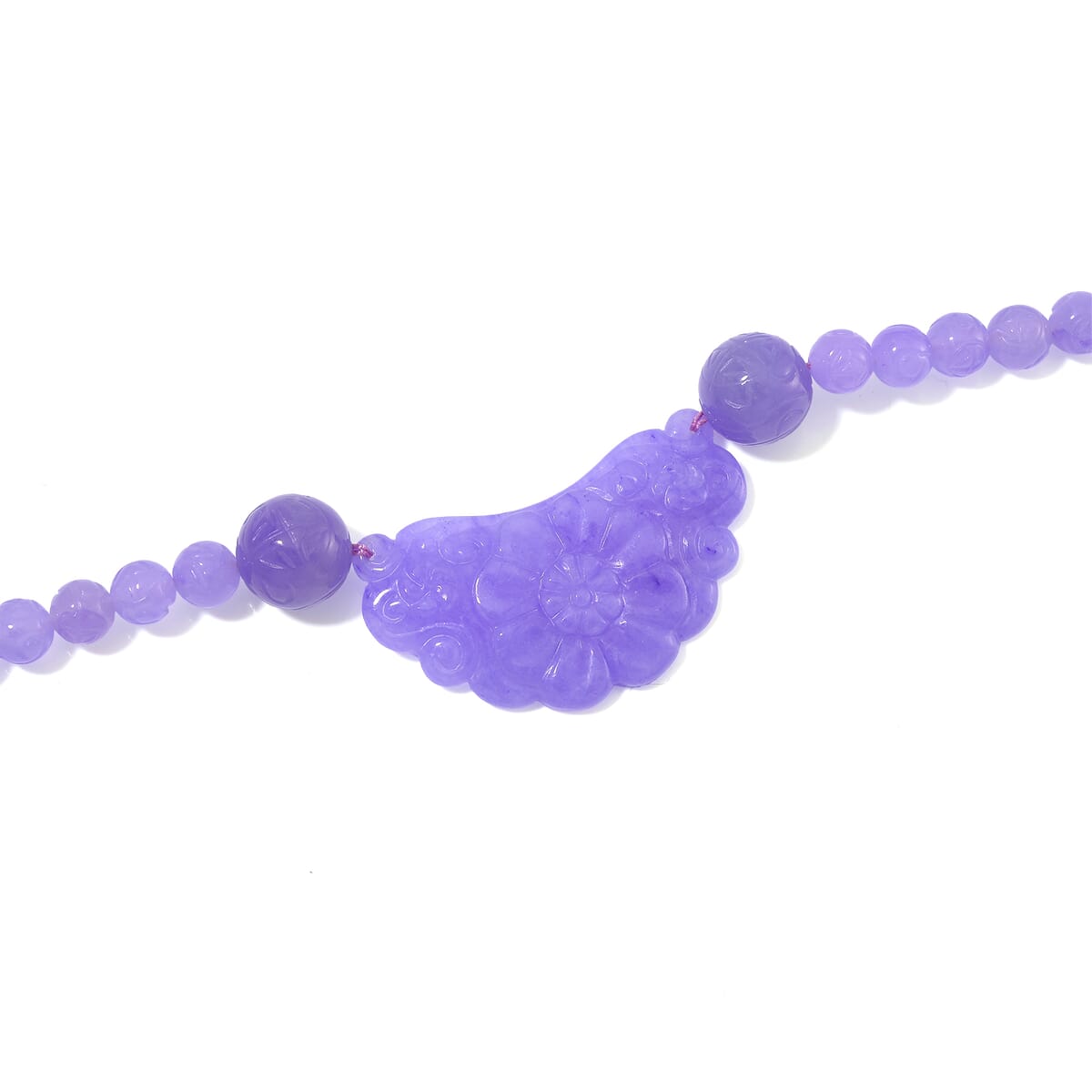 Purple Jade (D) 340.00 ctw Carved Flower and Beaded Necklace in Rhodium Over Sterling Silver 20 Inches image number 3