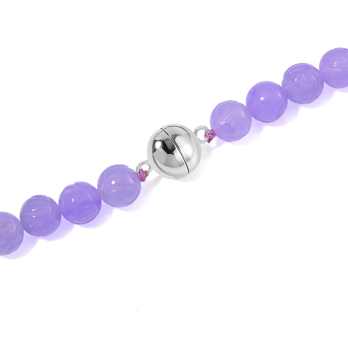 Purple Jade (D) 340.00 ctw Carved Flower and Beaded Necklace in Rhodium Over Sterling Silver 20 Inches image number 4