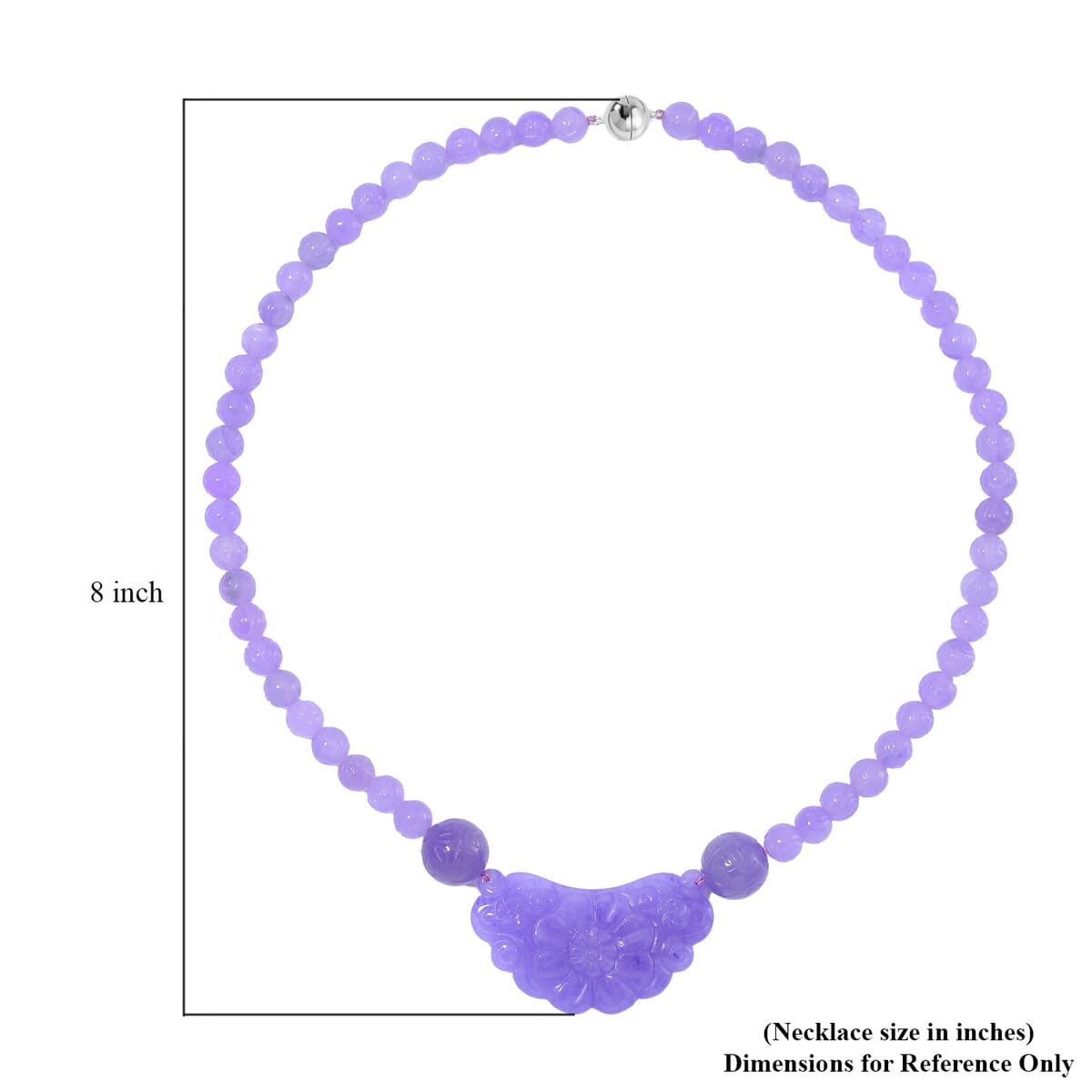 Purple Jade (D) 340.00 ctw Carved Flower and Beaded Necklace in Rhodium Over Sterling Silver 20 Inches image number 5