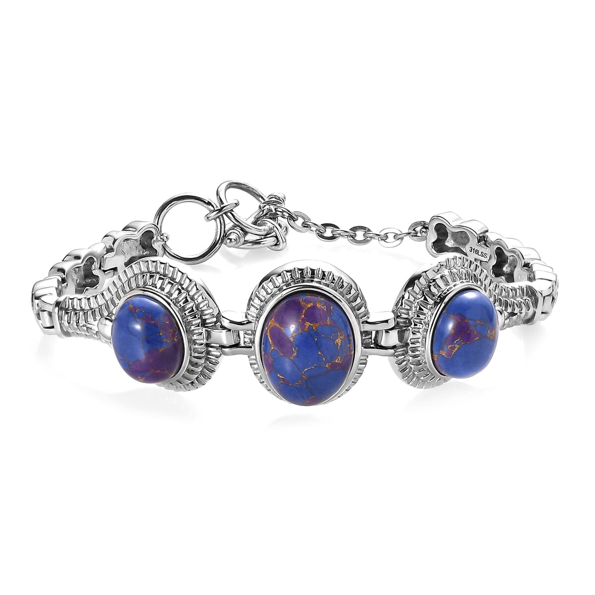 Mojave Purple Turquoise 18.30 ctw Bracelet in Stainless Stee (7.00 In)  image number 0