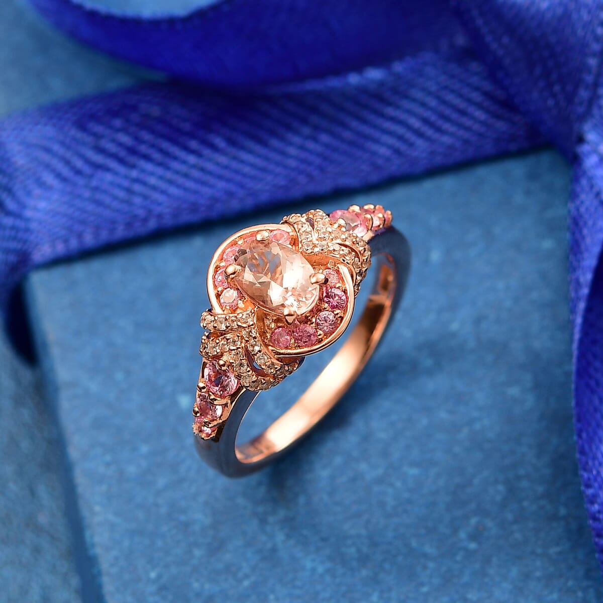 Premium Marropino Morganite and Multi Gemstone 1.70 ctw Blossom Elegance Ring in 18K Vermeil Rose Gold Over Sterling Silver (Size 5.0) image number 1