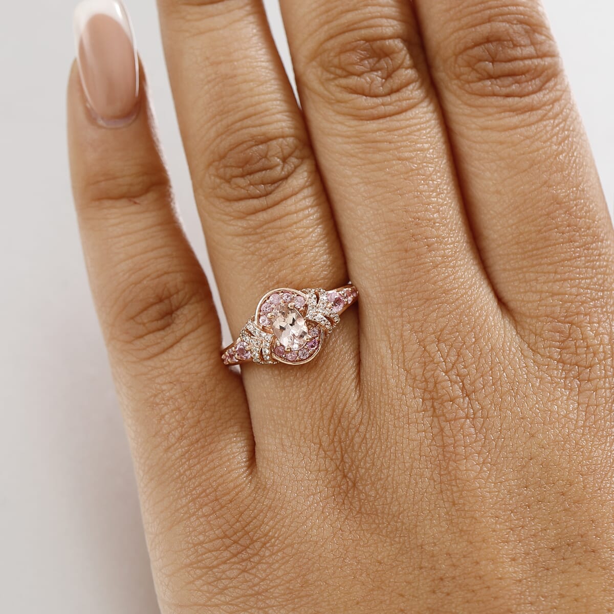 Premium Marropino Morganite and Multi Gemstone 1.70 ctw Blossom Elegance Ring in 18K Vermeil Rose Gold Over Sterling Silver (Size 6.0) image number 2
