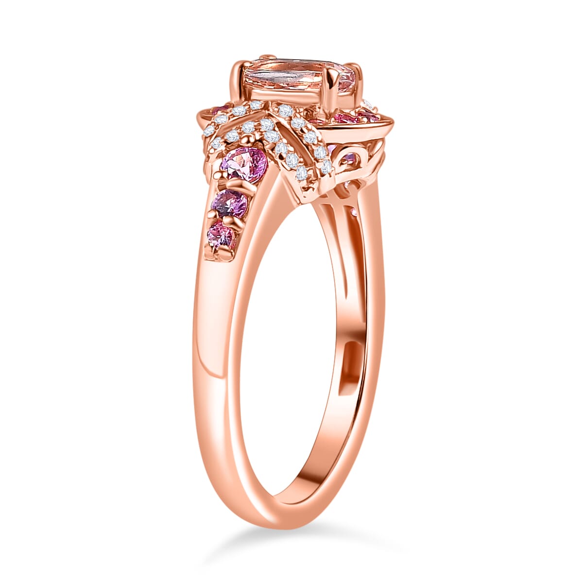 Premium Marropino Morganite and Multi Gemstone 1.70 ctw Blossom Elegance Ring in 18K Vermeil Rose Gold Over Sterling Silver (Size 6.0) image number 3