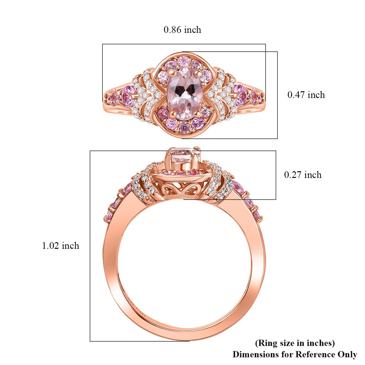 Premium Marropino Morganite and Multi Gemstone 1.70 ctw Blossom Elegance Ring in 18K Vermeil Rose Gold Over Sterling Silver (Size 6.0) image number 5