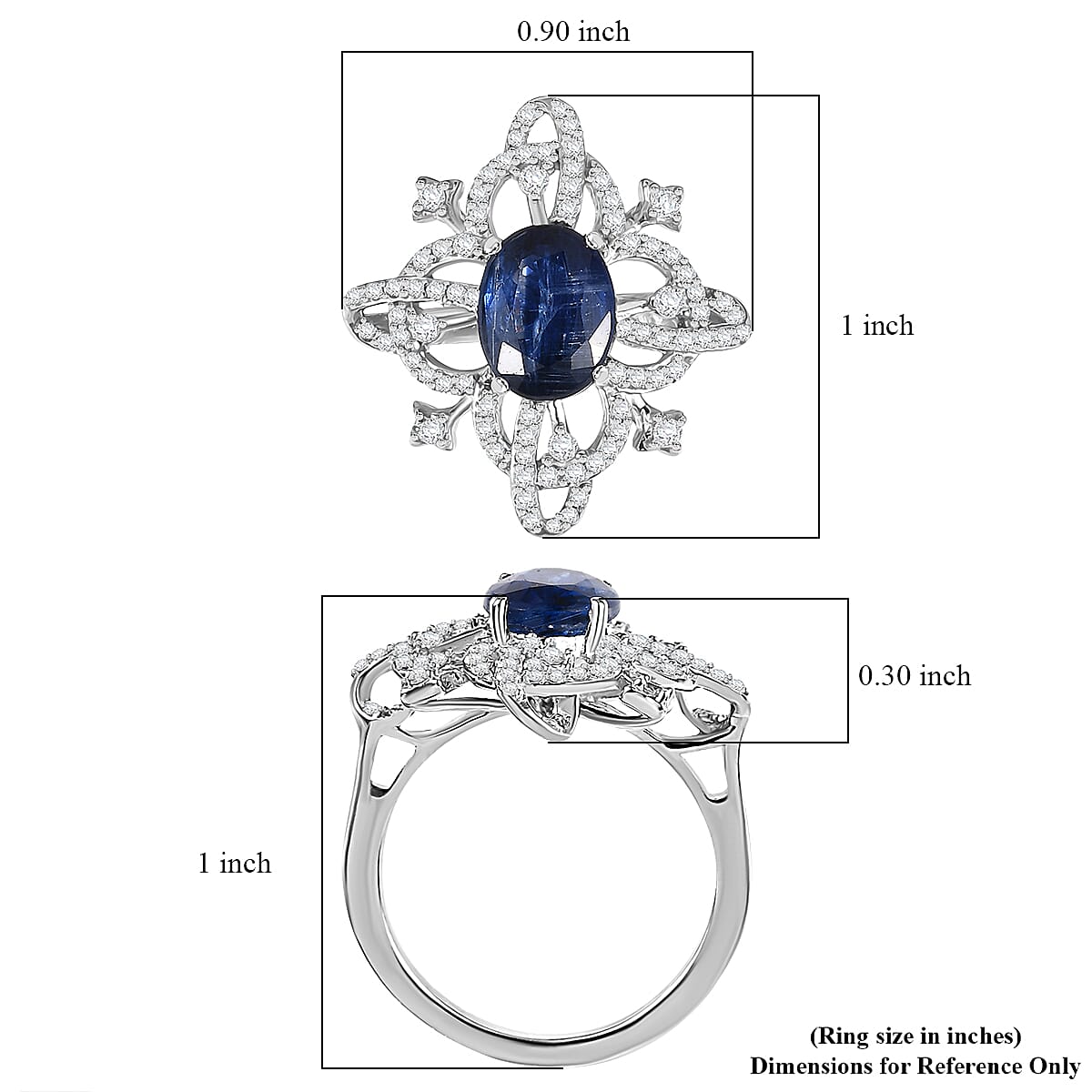 GP Celestial Dream Collection Kashmir Kyanite and Multi Gemstone 3.25 ctw Ring in Rhodium Over Sterling Silver (Size 10.0)