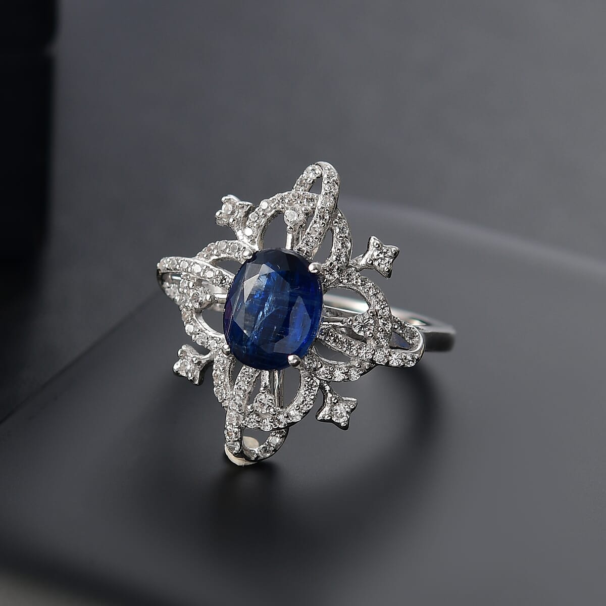 GP Celestial Dream Collection Kashmir Kyanite and Multi Gemstone 3.25 ctw Ring in Rhodium Over Sterling Silver (Size 9.0) image number 1