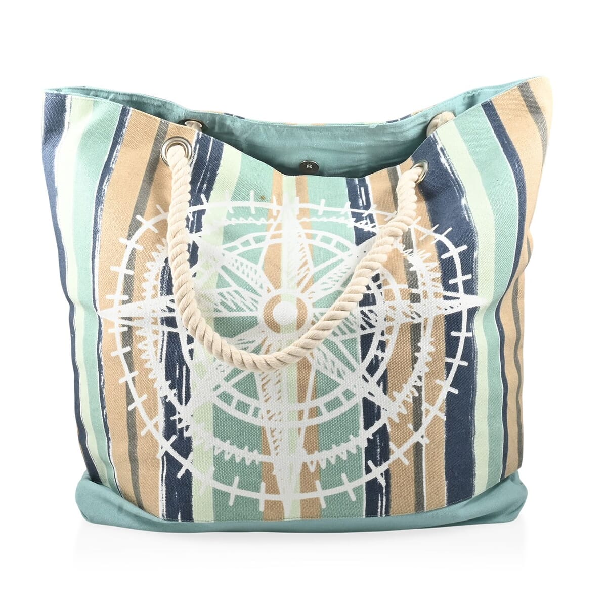 Boston International Navy & Beige Striped Compass Rose Pattern Canvas Tote Bag image number 0