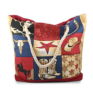 Boston International Red & Beige Western Style Pattern Canvas Tote Bag