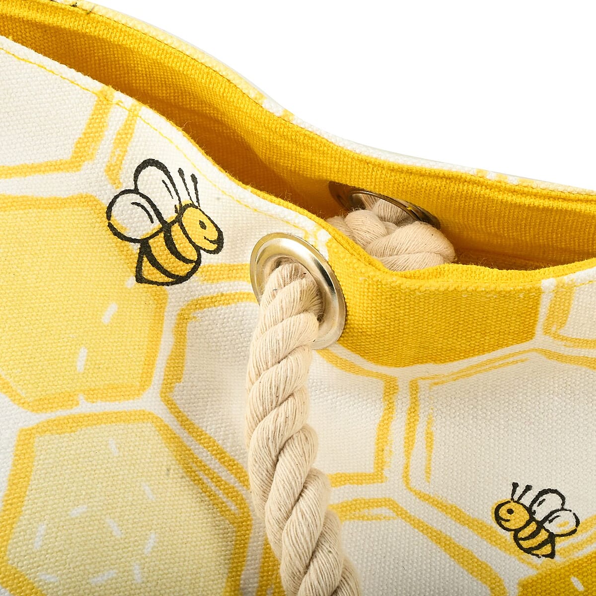 Boston International White & Yellow Honeycomb Pattern Canvas Tote Bag image number 2