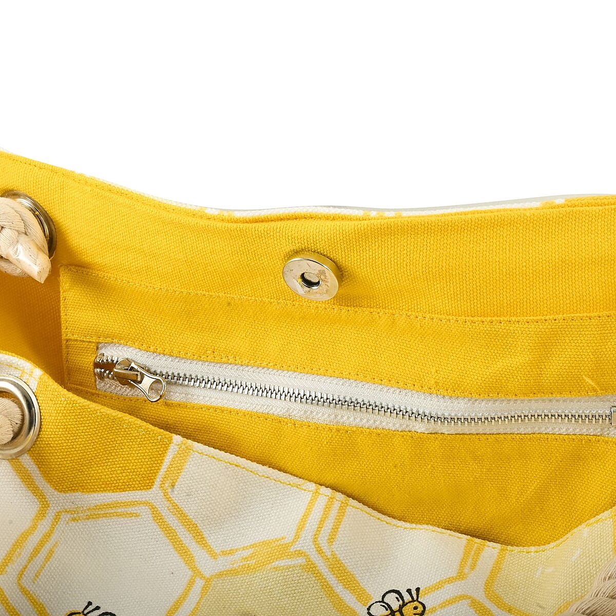 Boston International White & Yellow Honeycomb Pattern Canvas Tote Bag image number 3