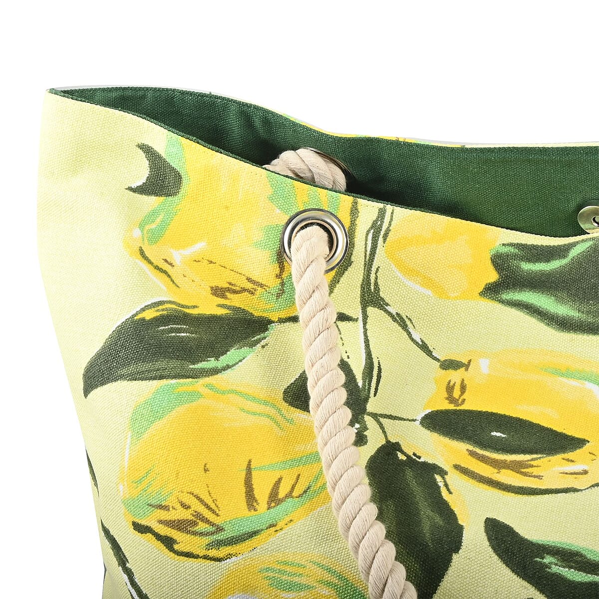 Boston International Yellow & Green Lemon Pattern Canvas Tote Bag image number 2