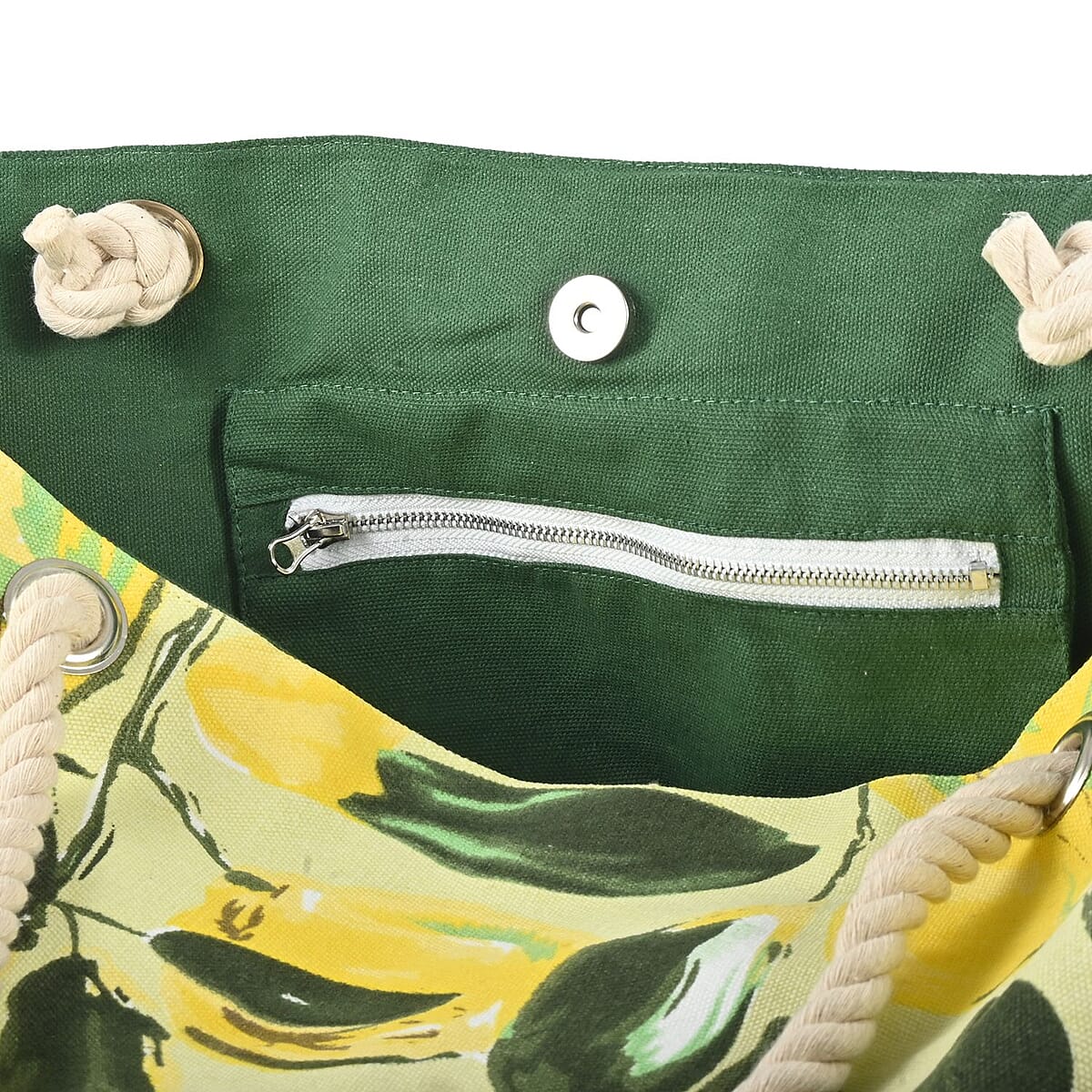 Boston International Yellow & Green Lemon Pattern Canvas Tote Bag image number 3