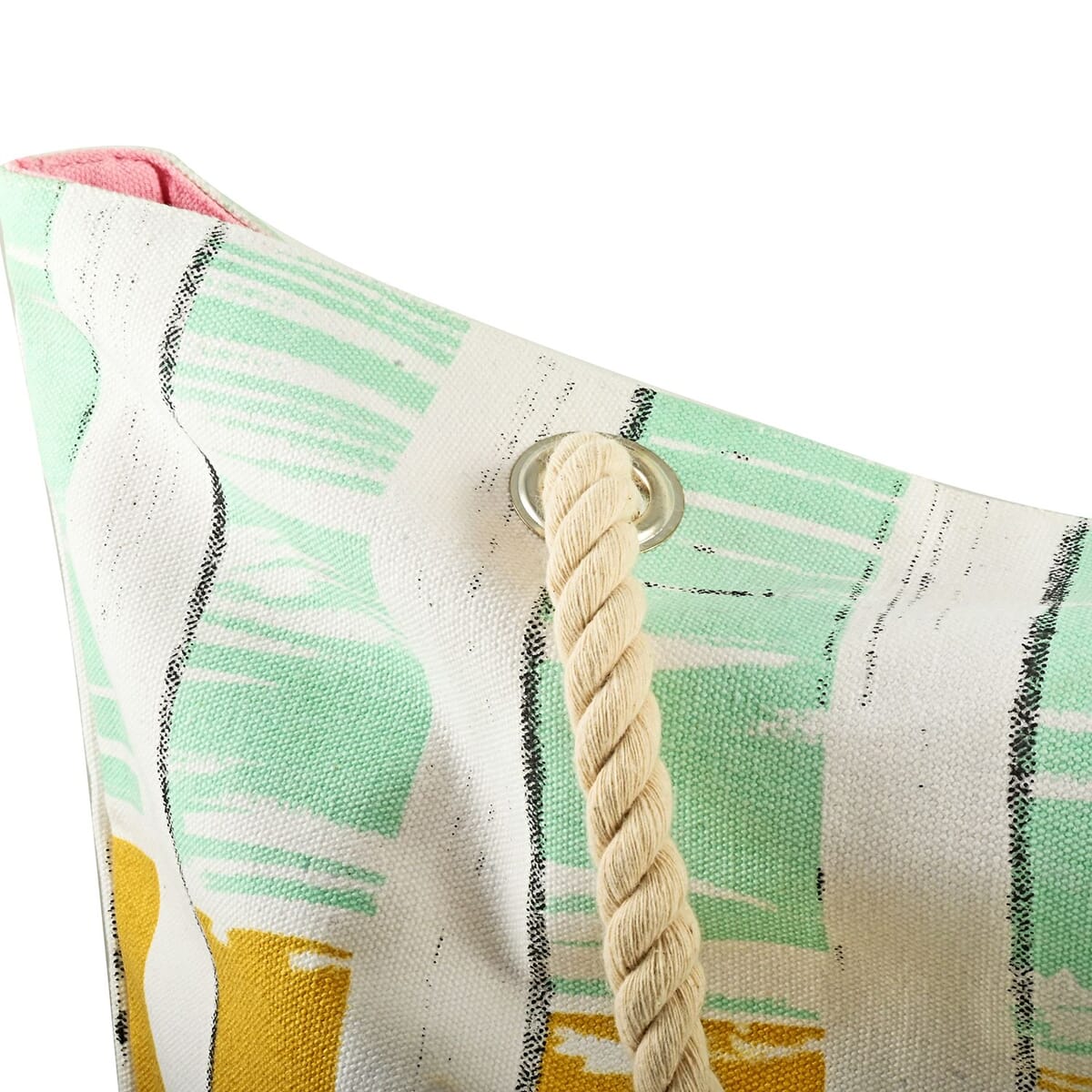Boston International White & Multi Color Beach Flip Flops Canvas Tote Bag image number 2