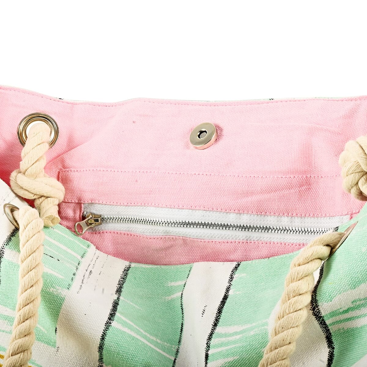 Boston International White & Multi Color Beach Flip Flops Canvas Tote Bag image number 3