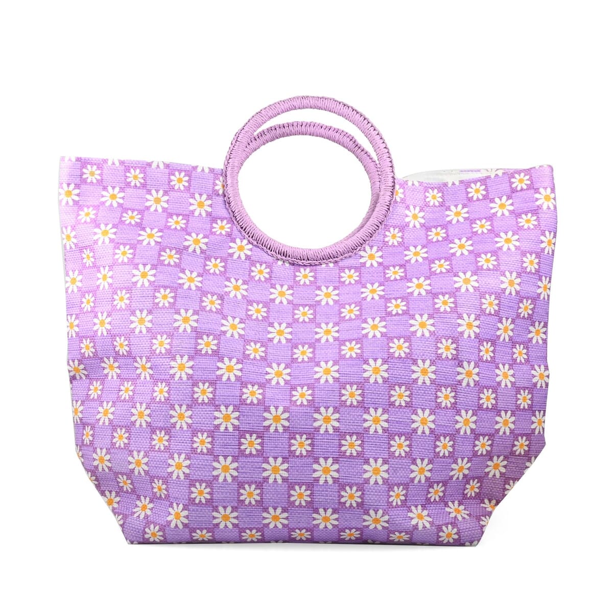 Boston International Lilac Checkered Daisy Pattern Tote Bag (20"x7.5"x16") image number 0