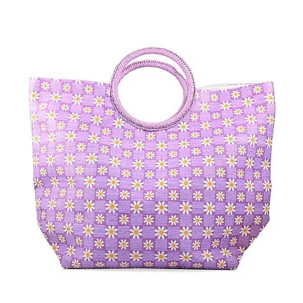 Boston International Lilac Checkered Daisy Pattern Tote Bag