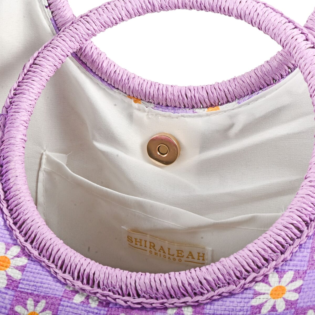 Boston International Lilac Checkered Daisy Pattern Tote Bag (20"x7.5"x16") image number 3