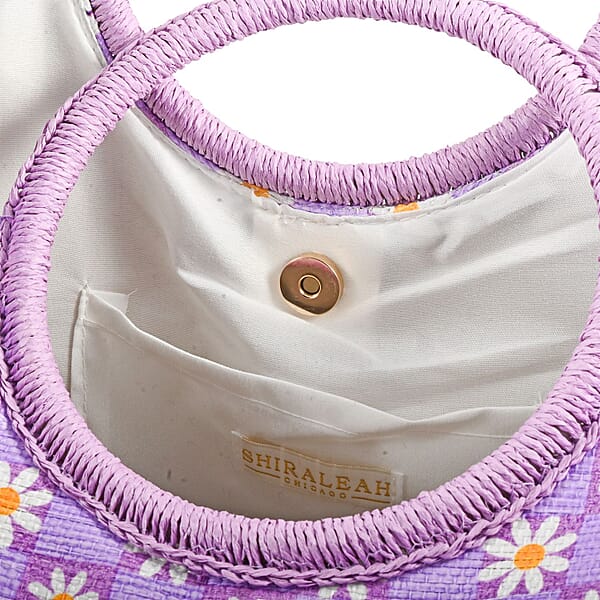 Boston International Lilac Checkered Daisy Pattern Tote Bag