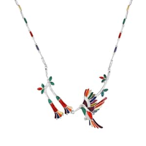 Peruvian Artistry Multi Gemstones 9.50 ctw Humming Bird Necklace 20-22 Inches in Sterling Silver