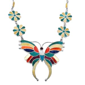 Peruvian Artistry Multi Gemstones 11.25 ctw Butterfly Necklace 16-18 Inches in Sterling Silver