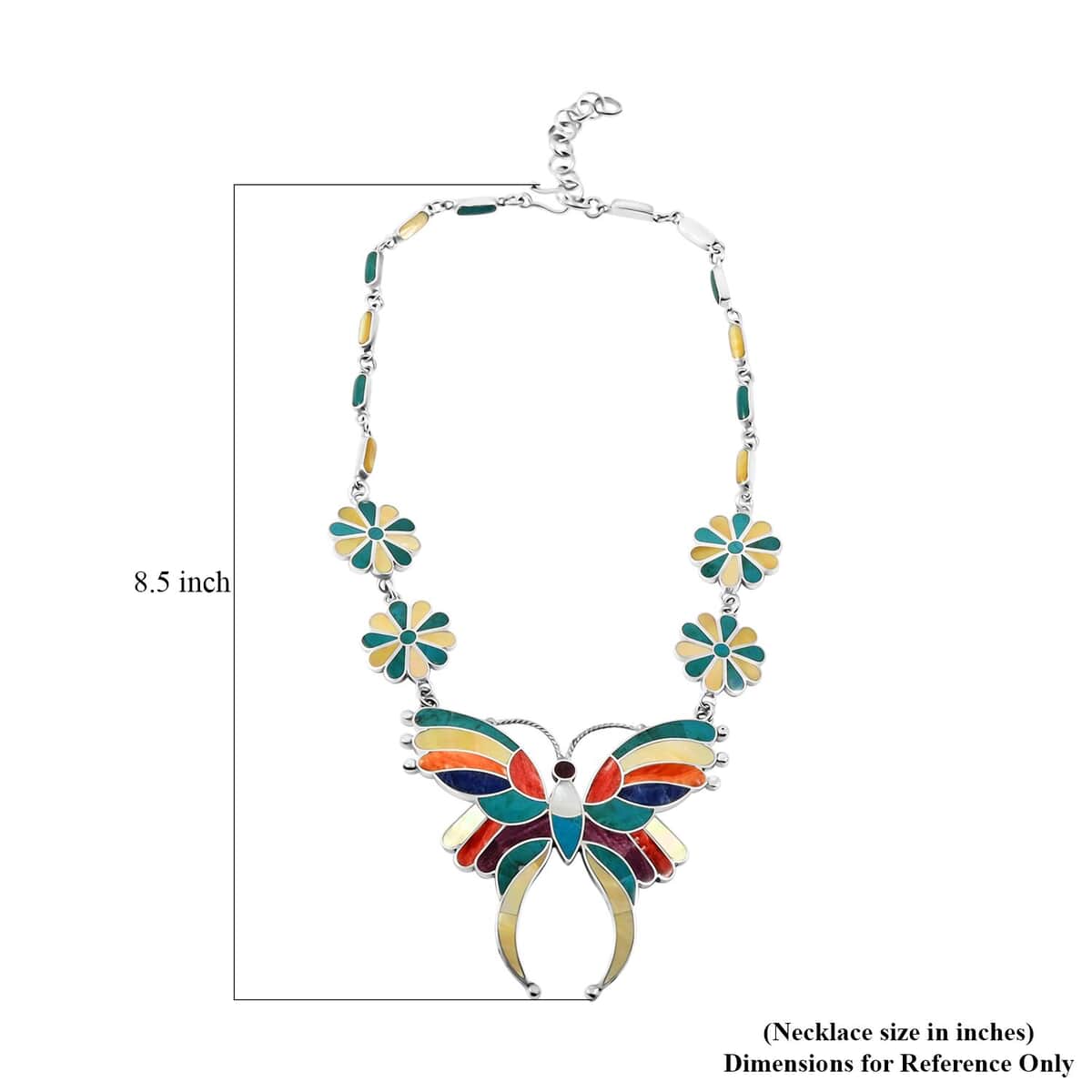 Peruvian Artistry Multi Gemstones 11.25 ctw Butterfly Necklace 16-18 Inches in Sterling Silver image number 4