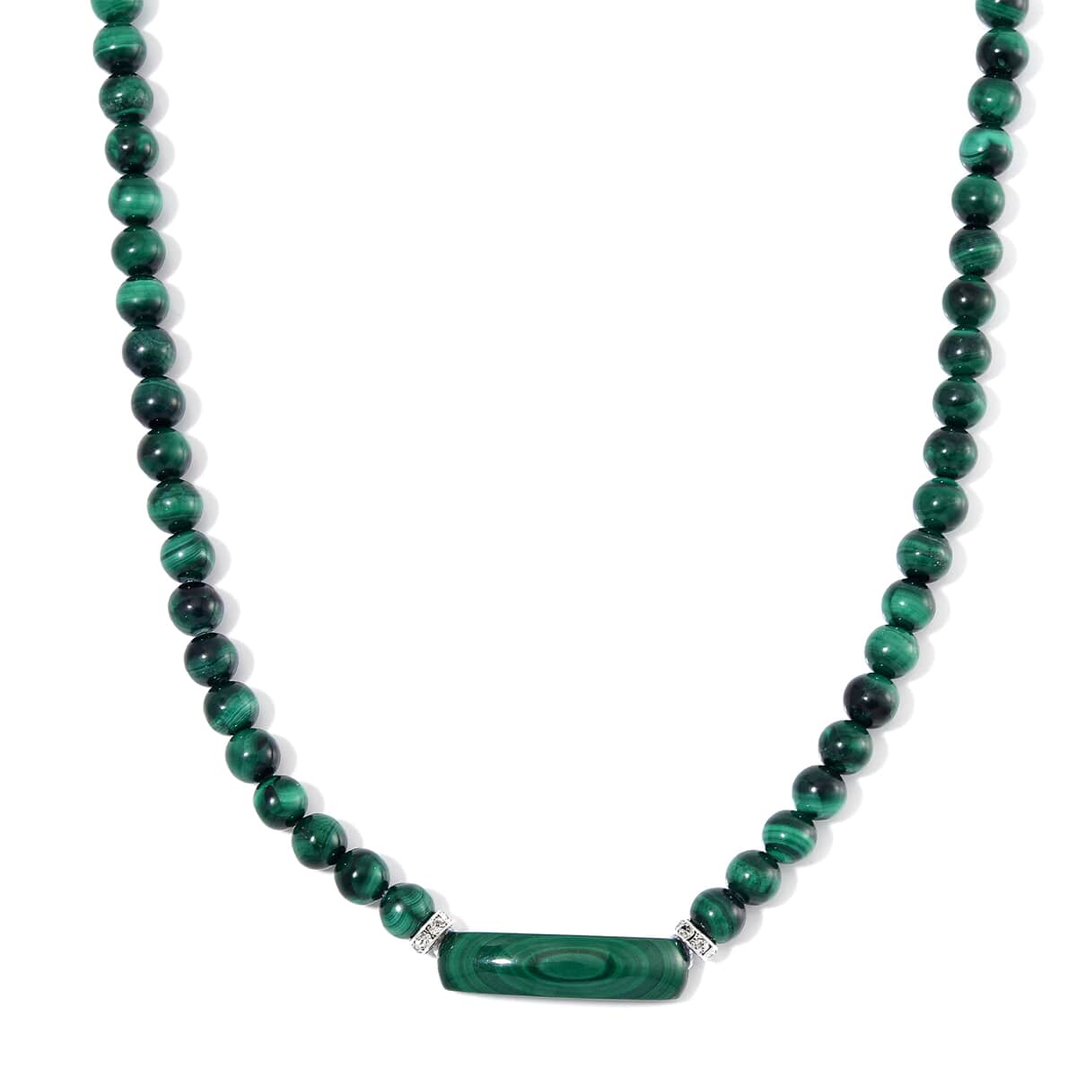 African Malachite and Austrian Crystal 320.00 ctw Beaded with Fancy Bar Necklace in Stainless Steel 18-20 Inches image number 0