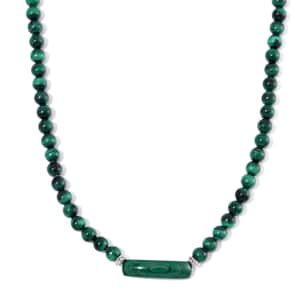 African Malachite and Austrian Crystal 320.00 ctw Beaded with Fancy Bar Necklace in Stainless Steel 18-20 Inches