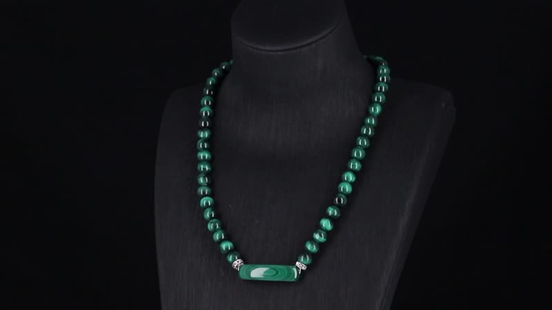 African Malachite and Austrian Crystal 320.00 ctw Beaded with Fancy Bar Necklace in Stainless Steel 18-20 Inches