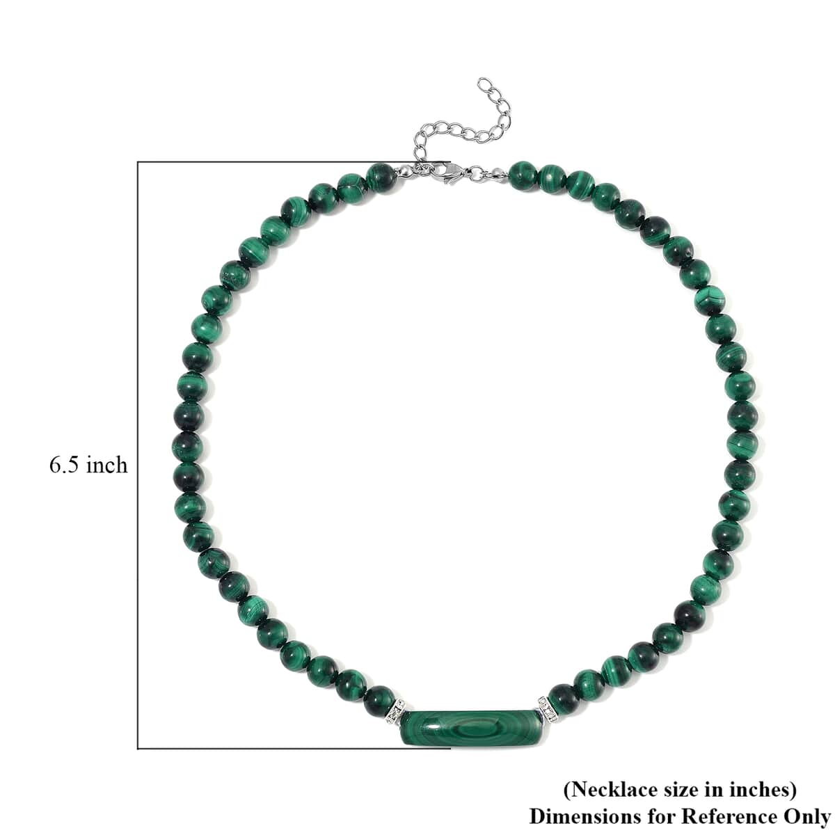 African Malachite and Austrian Crystal 320.00 ctw Beaded with Fancy Bar Necklace in Stainless Steel 18-20 Inches image number 5