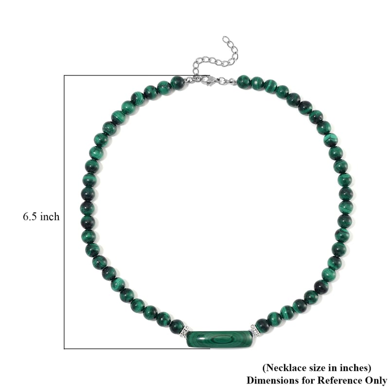 African Malachite and Austrian Crystal 320.00 ctw Beaded with Fancy Bar Necklace in Stainless Steel 18-20 Inches