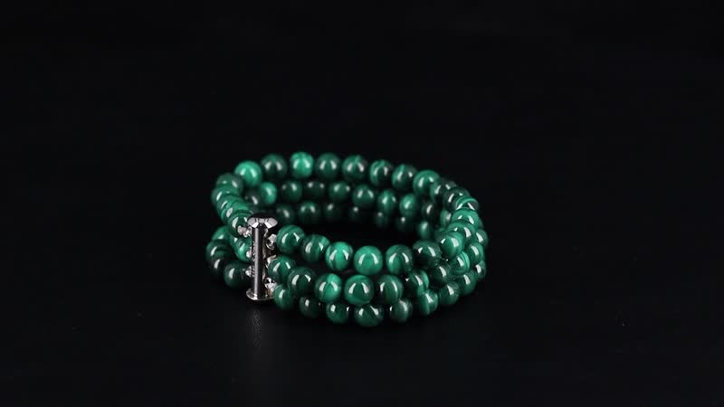 African Malachite 3 Row Beaded Bracelet in Stainless Steel (6.50 In) 180.00 ctw